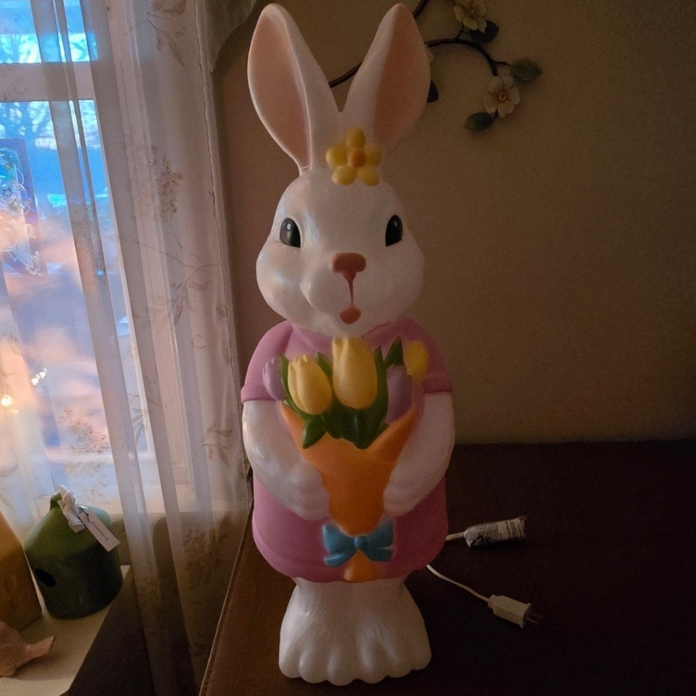 Lighted Pink Easter Bunny Blowmold
